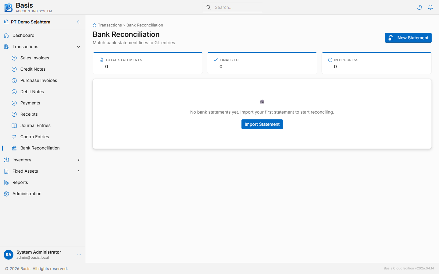 Bank reconciliation list