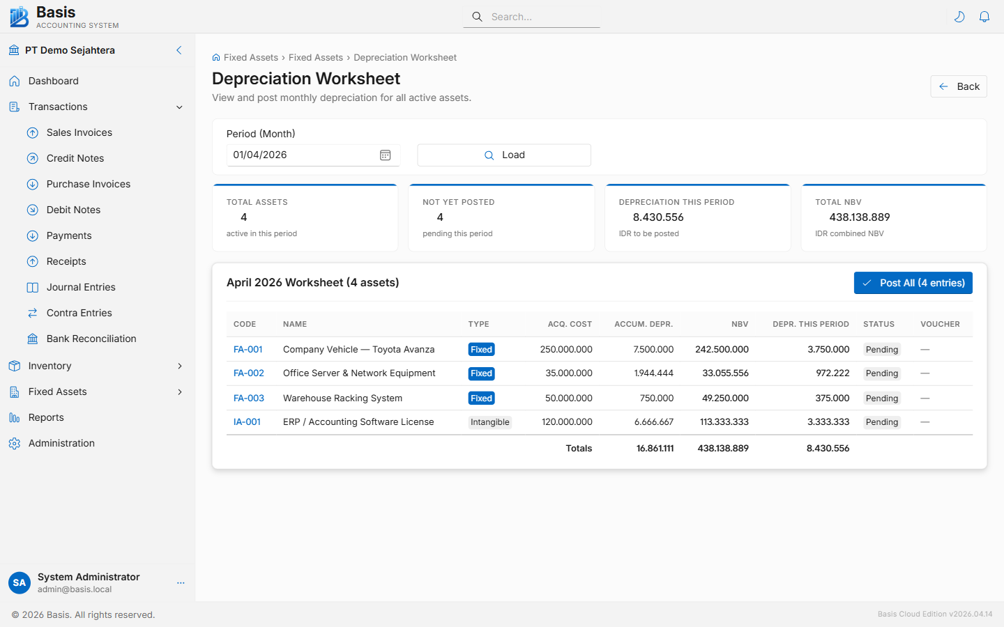 Fixed assets worksheet