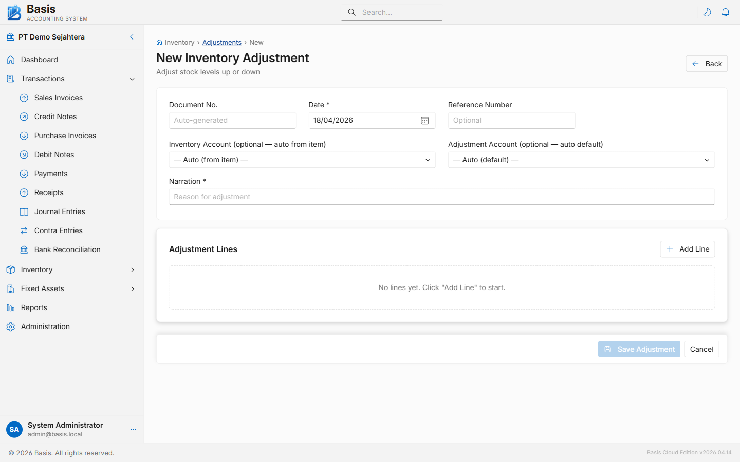Inventory adjustments form