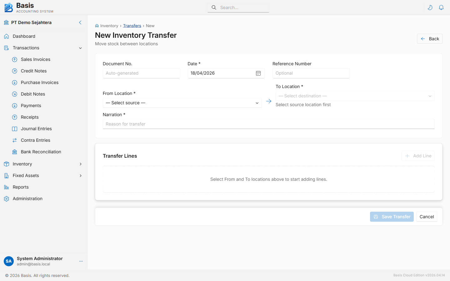 Inventory transfers form