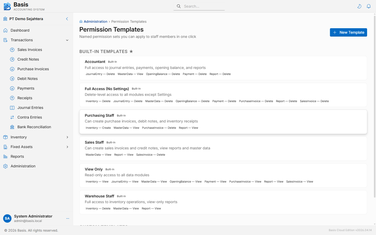 Permission templates