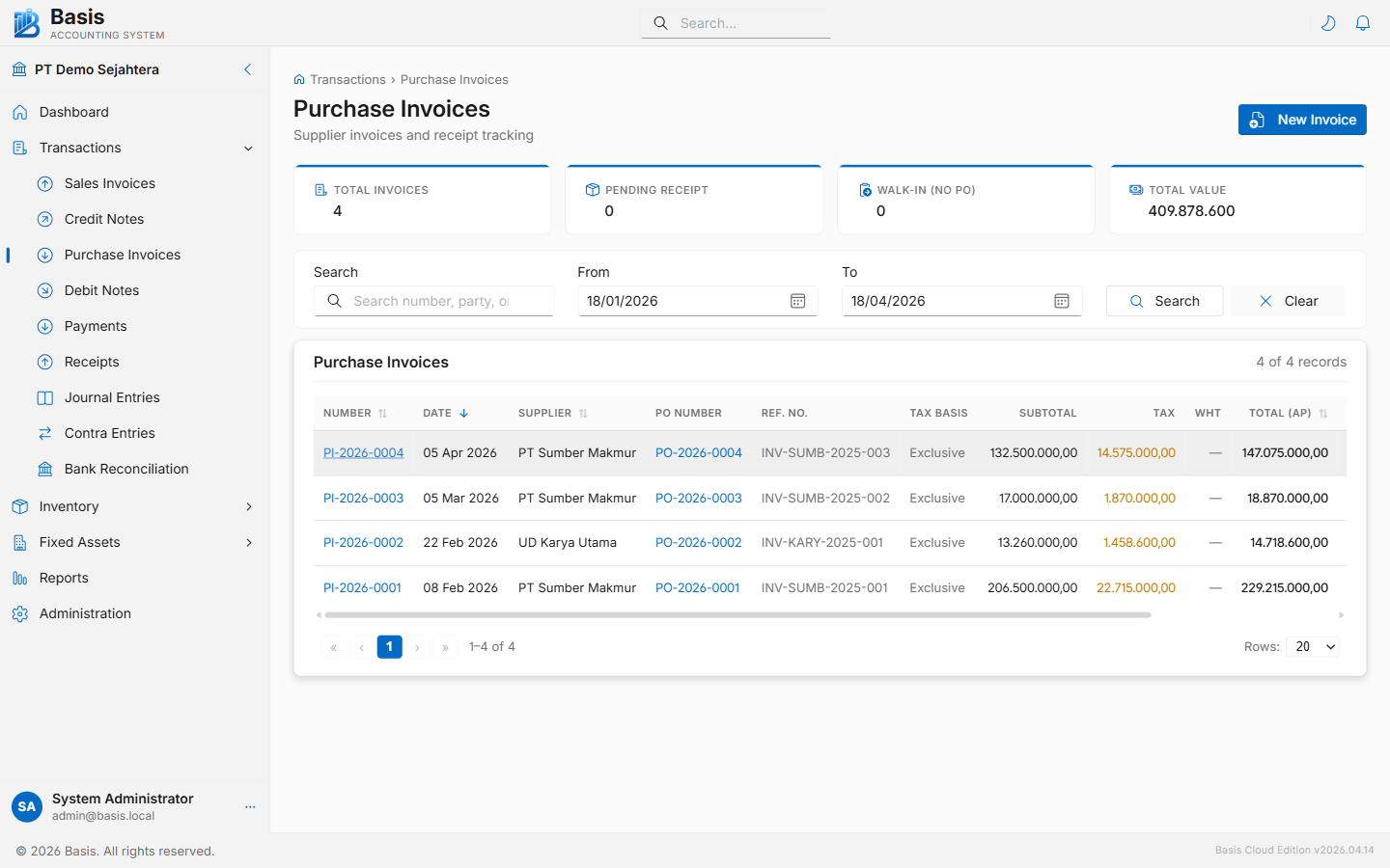 Purchase invoices list